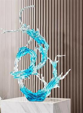 现代简约玄关装饰浪花摆件轻奢高档透明树脂雕塑酒店售楼处工艺品