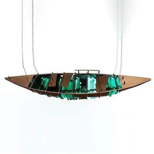 金属铁艺做旧弯弯小船雕塑摆件抽象大型室内酒店软装透明小品装饰