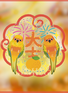金太阳鹦鹉窗花 和尚鹦鹉玻璃贴 鹦鹉防撞贴鸟类玻璃贴鸟周边窗花
