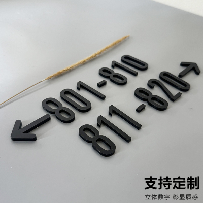 楼层标识牌高档2025年新款家用民宿公寓酒店入户门3D立体字房间号门牌亚克力英文字母向数字贴箭头左右定制