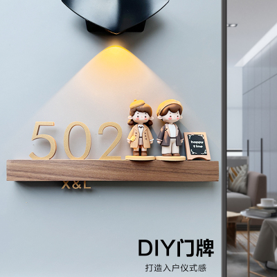 门牌号码牌家用房间2025年新款标识牌子高级感带灯感应家用定制门牌号个性装饰轻奢创意卧室家庭门口可爱订制