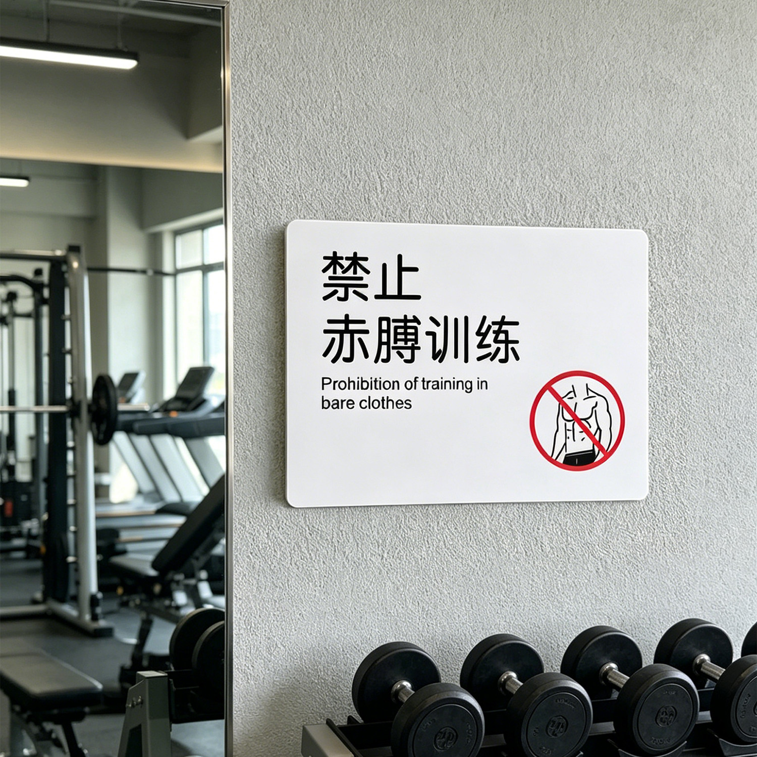 健身房提示标语标识牌器械使用哑铃后及时归位创意提示牌提示语文明健身禁止赤膊锻炼定制墙贴安全警示装饰贴