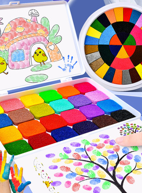 儿童手掌印泥印章手账印尼黄色手指点画颜料画盘印泥盘水性多色手掌印泥玩具天使画画图册幼儿园绘画工具无毒