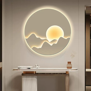 日出发光客厅装饰画沙发背景墙挂画创意圆形壁带灯玄关画餐厅壁画
