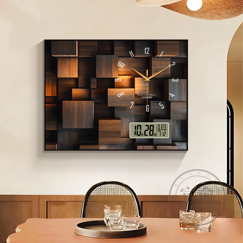 诧寂风仿木块立体感电表箱装饰画钟表万年历配电箱开关盒遮挡挂画