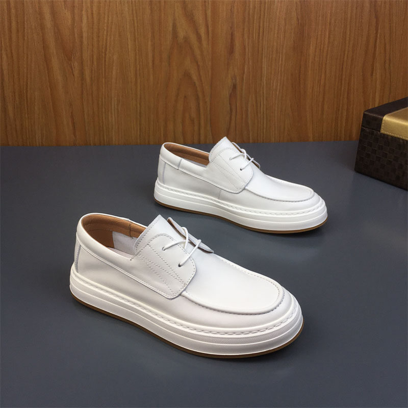 小白鞋男2025真皮夏季软底休闲皮鞋头层牛皮透气白色系带板鞋单鞋