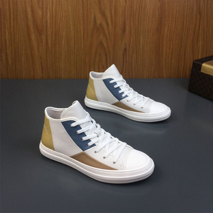 潮牌真皮高帮板鞋男2025春秋新款时尚拼色高级感软底中帮休闲男鞋