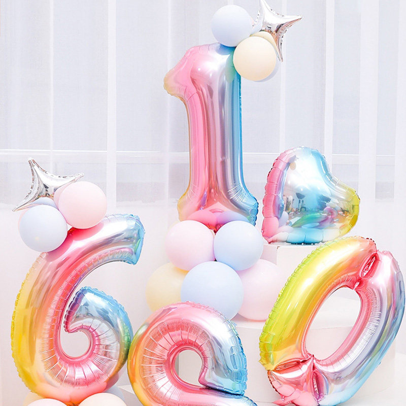 彩色数字年龄立柱路引气球儿童宝宝周岁女孩生日派对装饰场景布置