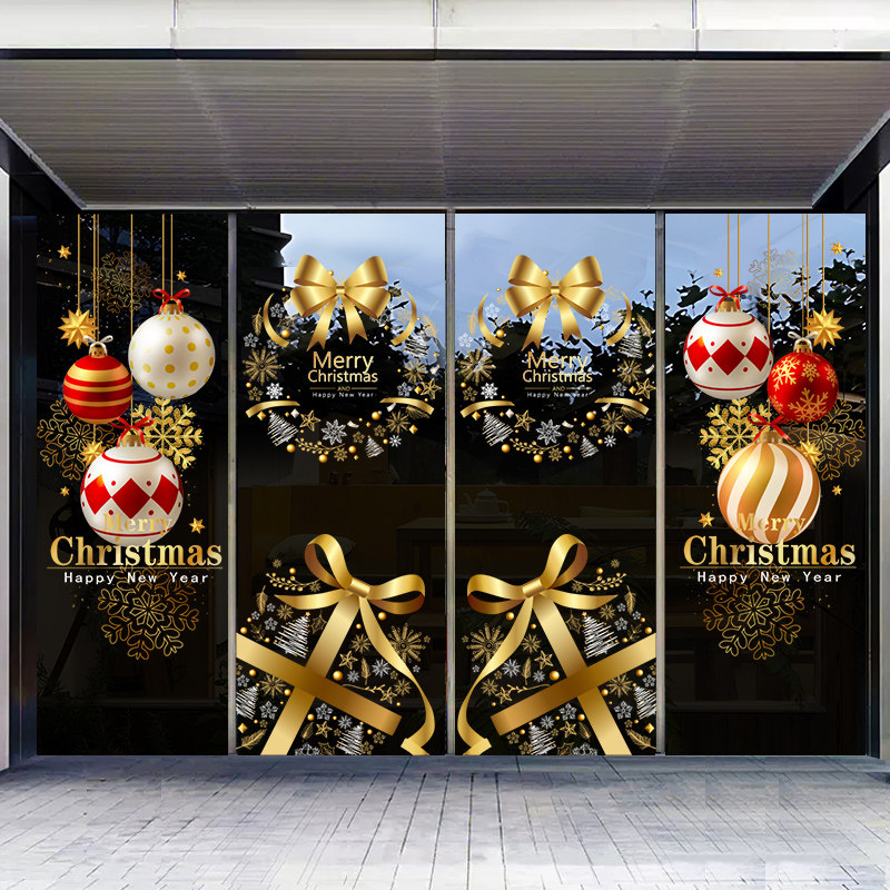 圣诞节装饰贴纸橱窗氛围布置门贴纸珠宝店铺玻璃门窗花静电贴画