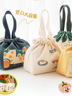 日式保温饭盒袋上班族简约可爱手提包帆布学生饭盒包便当包饭袋子