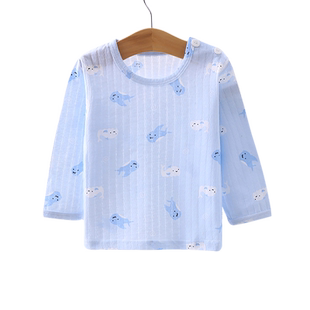 宝宝上衣夏季男童空调服女长袖薄款纯棉婴儿单件内衣秋衣儿童睡衣