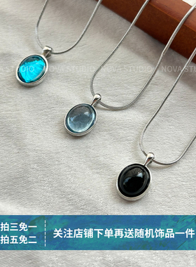 小众简约银色椭圆吊坠锁骨链女