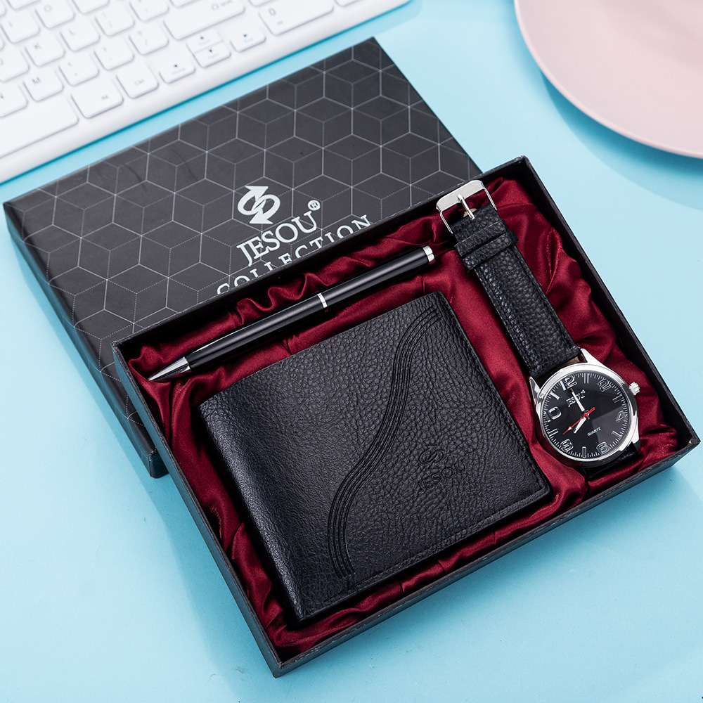 quartz wrist watch leather wallet gift set for boyfriend men