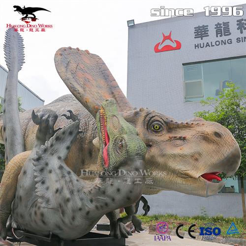 自贡恐龙厂家生产仿真机械电动恐龙原角龙打斗场景模型互动美陈