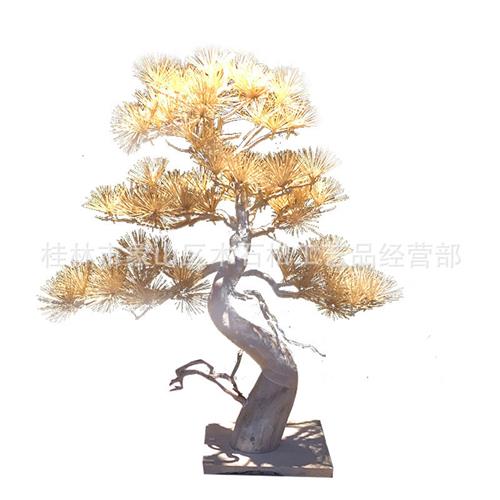 室内干景枯木造景假树中式软装实木雕刻迎客松大型仿真松树摆件