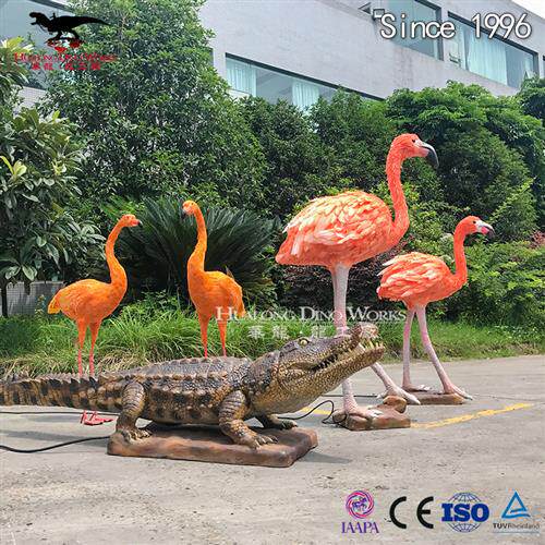 仿真动物火烈鸟与鳄鱼纯手工贴毛上色源头厂家来图制作出厂价