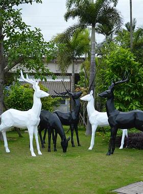 户外园林梅花鹿景观装饰几何鹿仿真玻璃钢动物麋鹿雕塑房地产美陈
