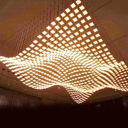 简约创意酒店大堂售楼部沙盘区餐厅方格子波浪海浪造型LED吊灯