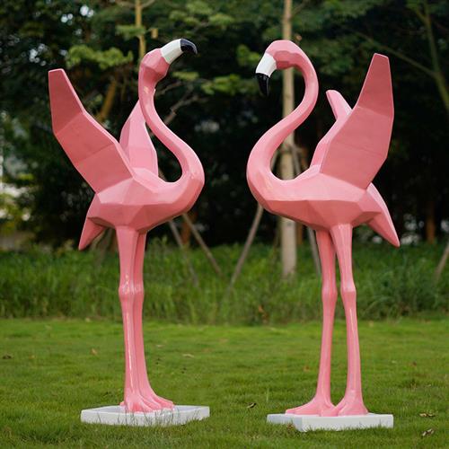 户外几何火烈鸟玻璃钢雕塑商场橱窗店铺婚庆仿真动物模型装饰摆件