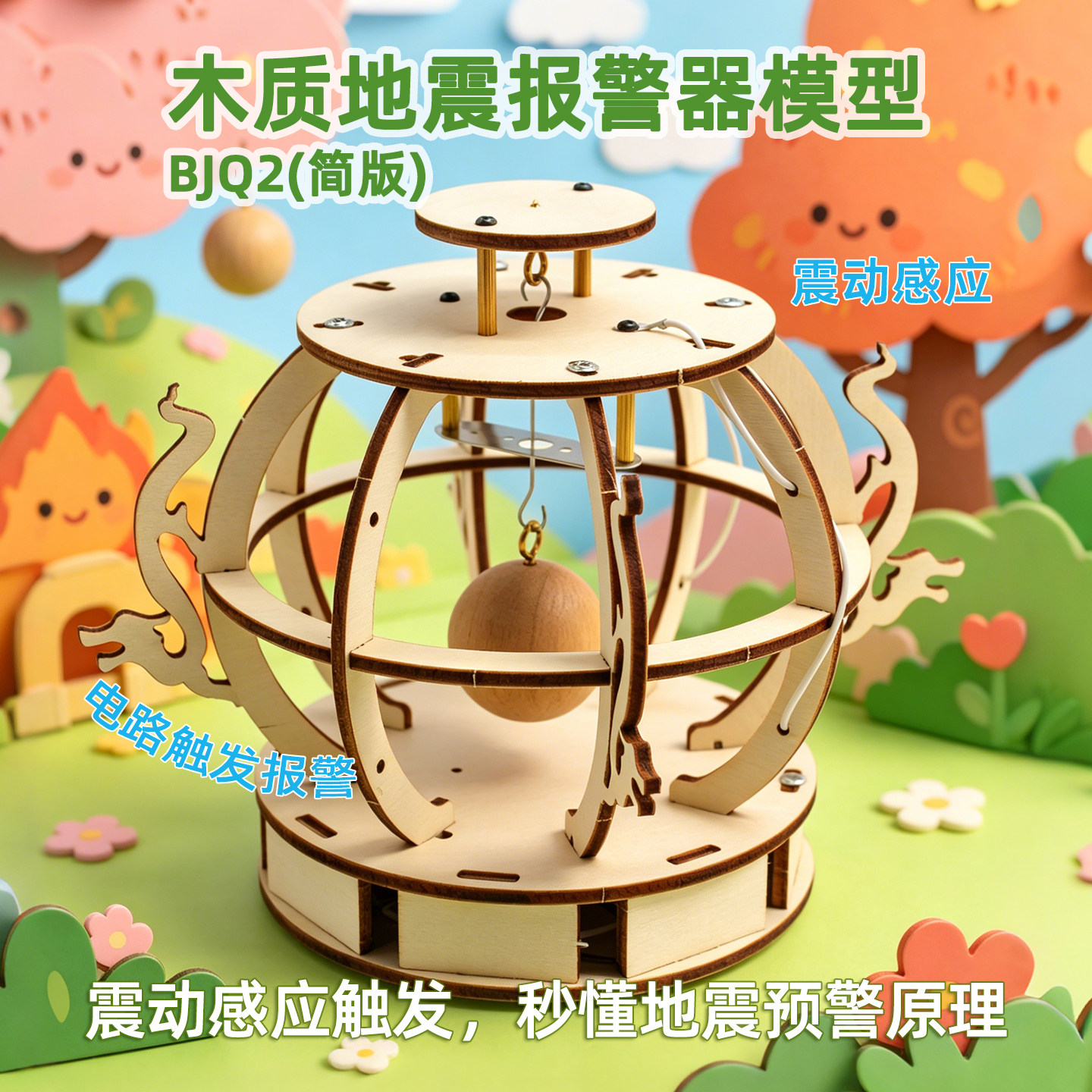 木质地震报警器模型简版学生科技制作实验材料包儿童科教手工教具