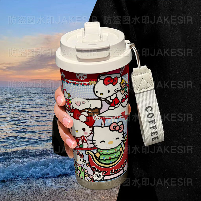 凯蒂猫圣诞节周边保温杯316不锈钢大容量吸管水杯车载咖啡杯男女