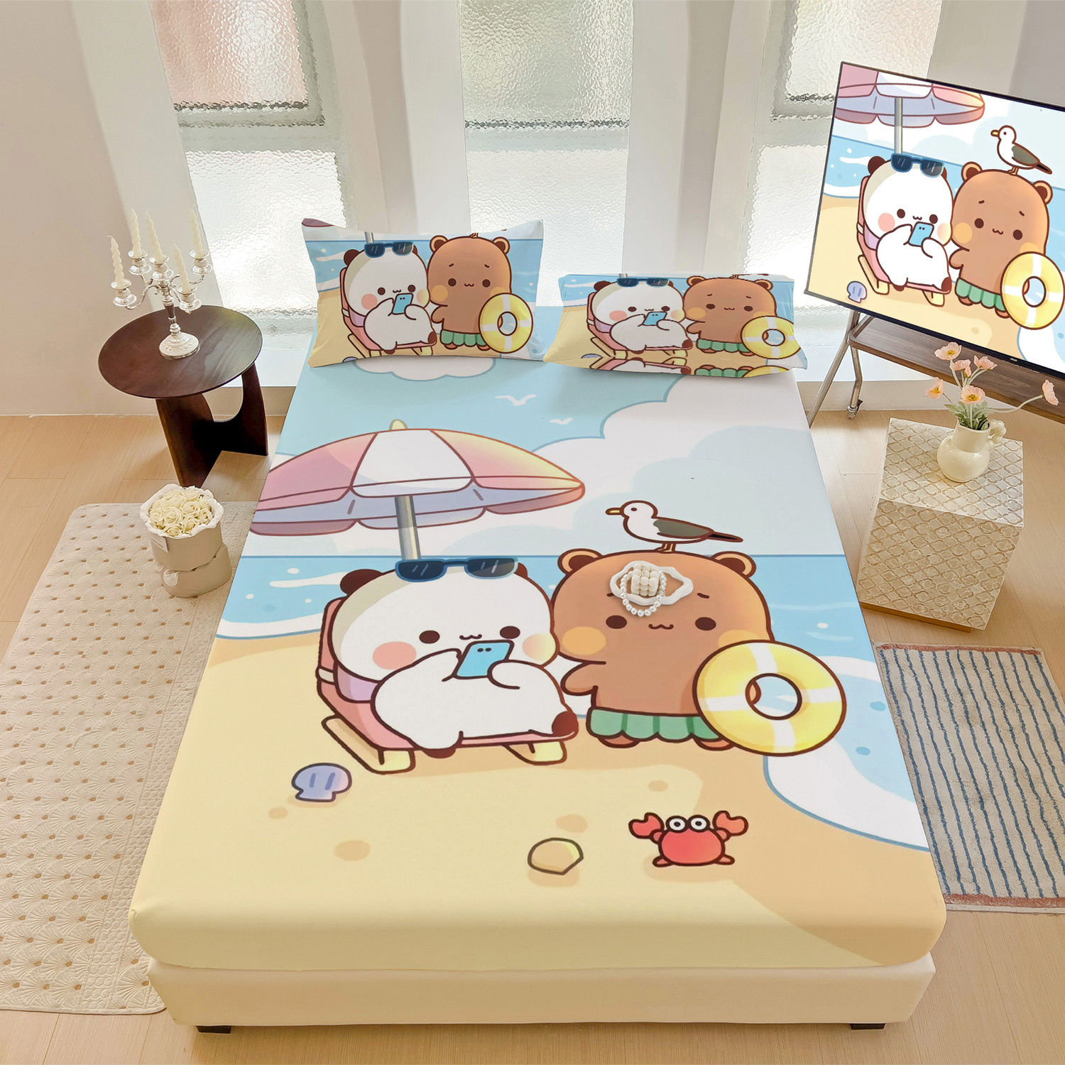 一二布布温馨家居儿童床垫罩可爱席梦思保护套罩防滑固定全包被单