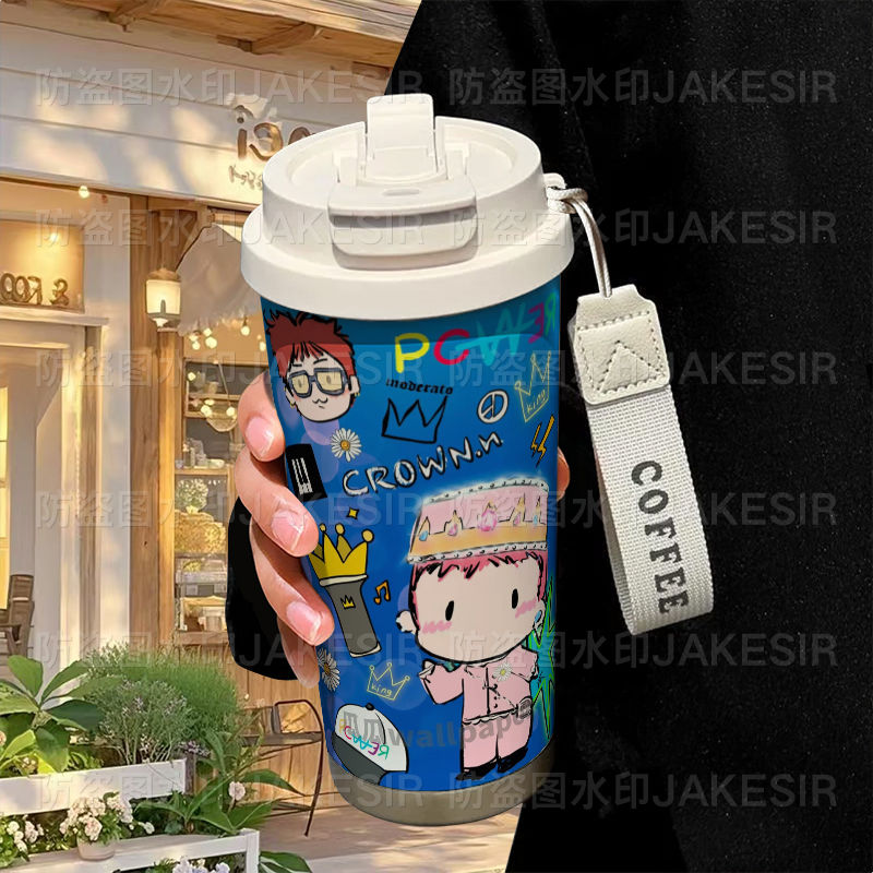 权志龙涂鸦演唱会保温杯316不锈钢大容量吸管水杯车载咖啡杯男女