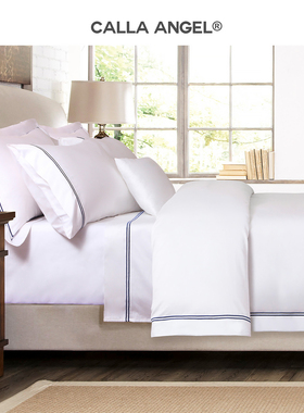 CallaAngel纯棉110支贡缎长绒棉简约刺绣床品床单被套轻奢四件套