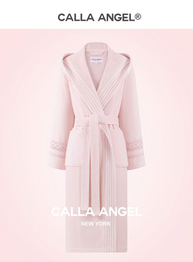 CallaAngel纯棉连帽浴袍女毛巾料长绒棉柔软吸水厚款粉色浴衣新款