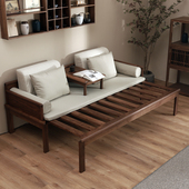 拾艺新中式 实木黑胡桃木罗汉床客厅禅意可推拉伸缩小户型沙发床榻