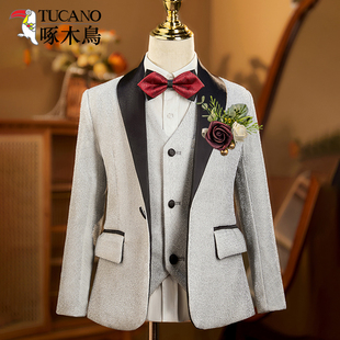 男童亮丝西装套装西服主持人新潮英伦风钢琴演出服吉他舞台模特秀