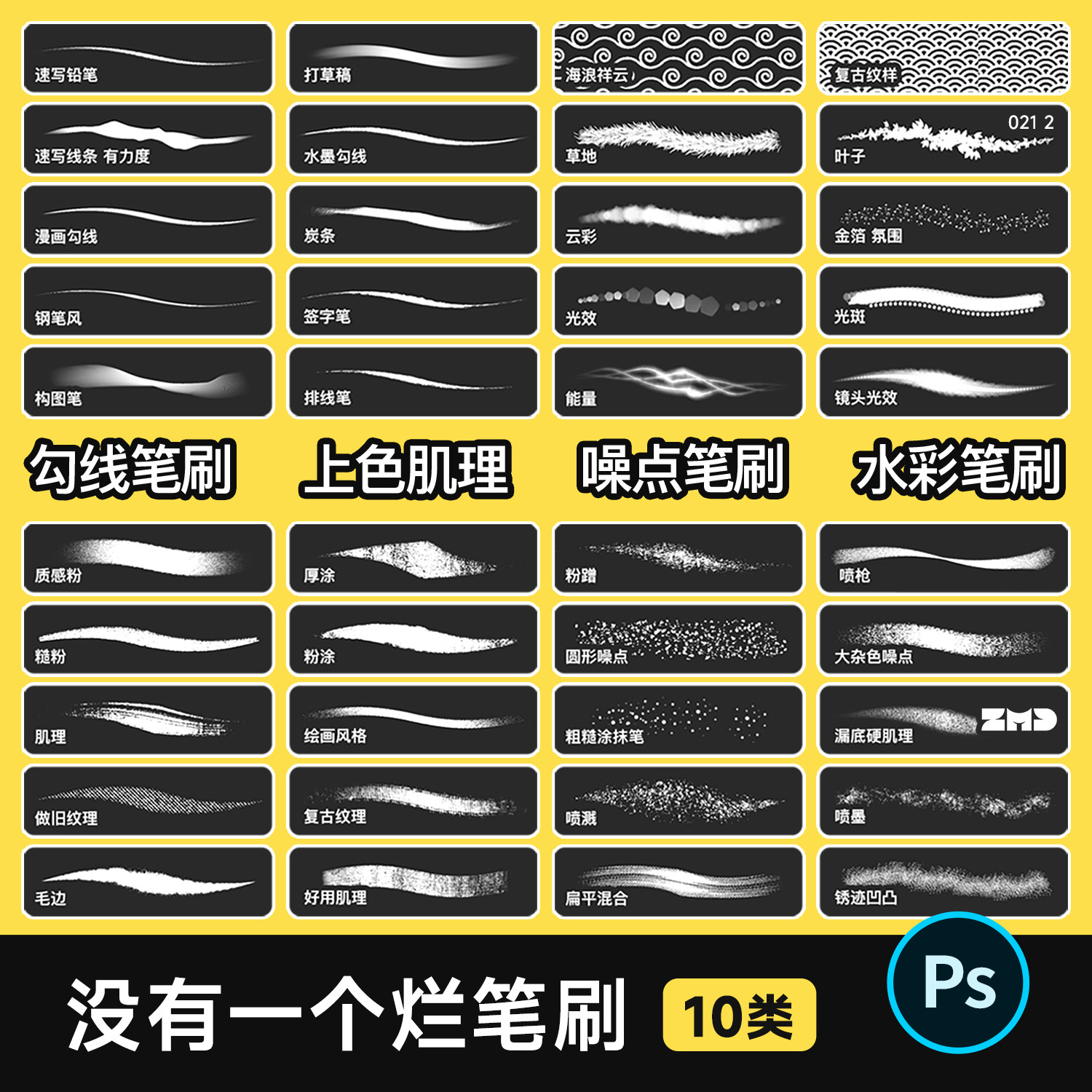 原创整理 10类PS笔刷2026更新版 插画师手绘画画ps procreate笔刷
