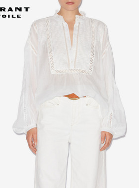 MARANT ETOILE2025 DISIA白色长袖褶皱镂空棉纱衬衫女