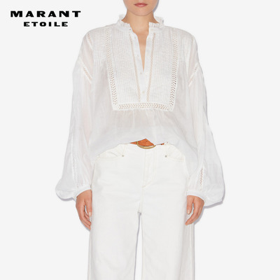 MARANT ETOILE2025 DISIA白色长袖褶皱镂空棉纱衬衫女