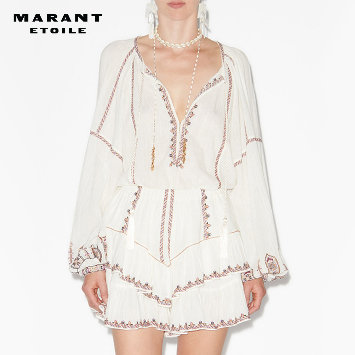 MARANT ETOILE FERNANDA刺绣流苏长袖衬衫