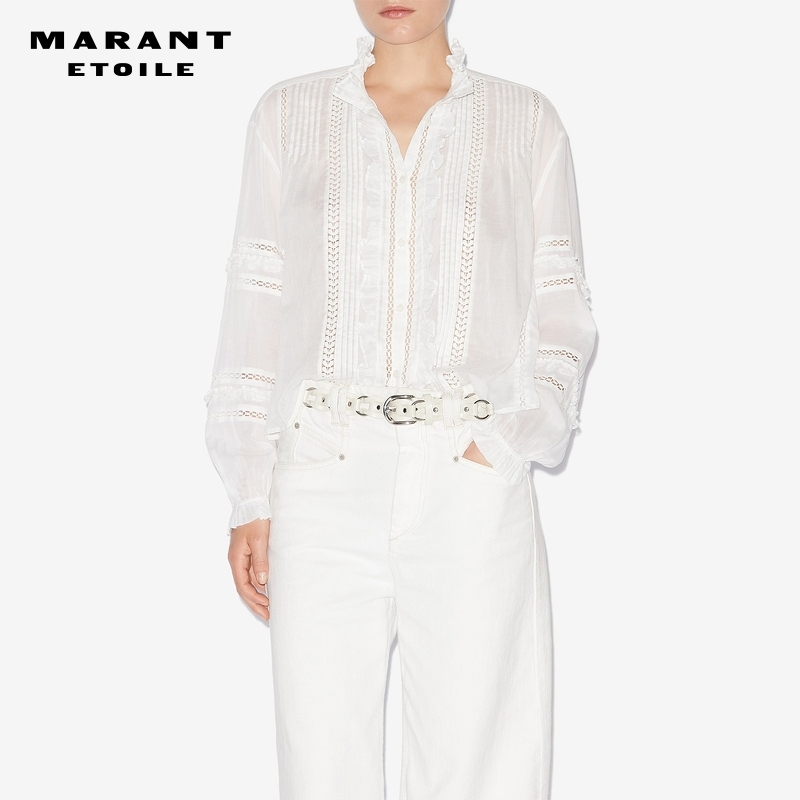 MARANT ETOILE2025春夏新款VALDA荷叶边镂空棉质纱衬衫女
