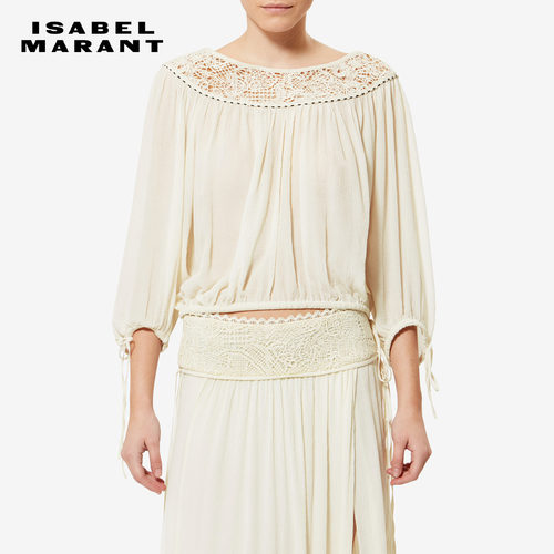 ISABEL MARANT NELIDA波西米亚风米白色丝质薄纱衬衫