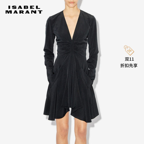 ISABEL MARANT USMARA时尚V领垂褶长袖连衣裙女
