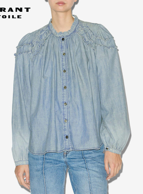 MARANT ETOILE2025早秋新款MILYA钱布雷蓝绉褶荷叶边青年布罩衫女