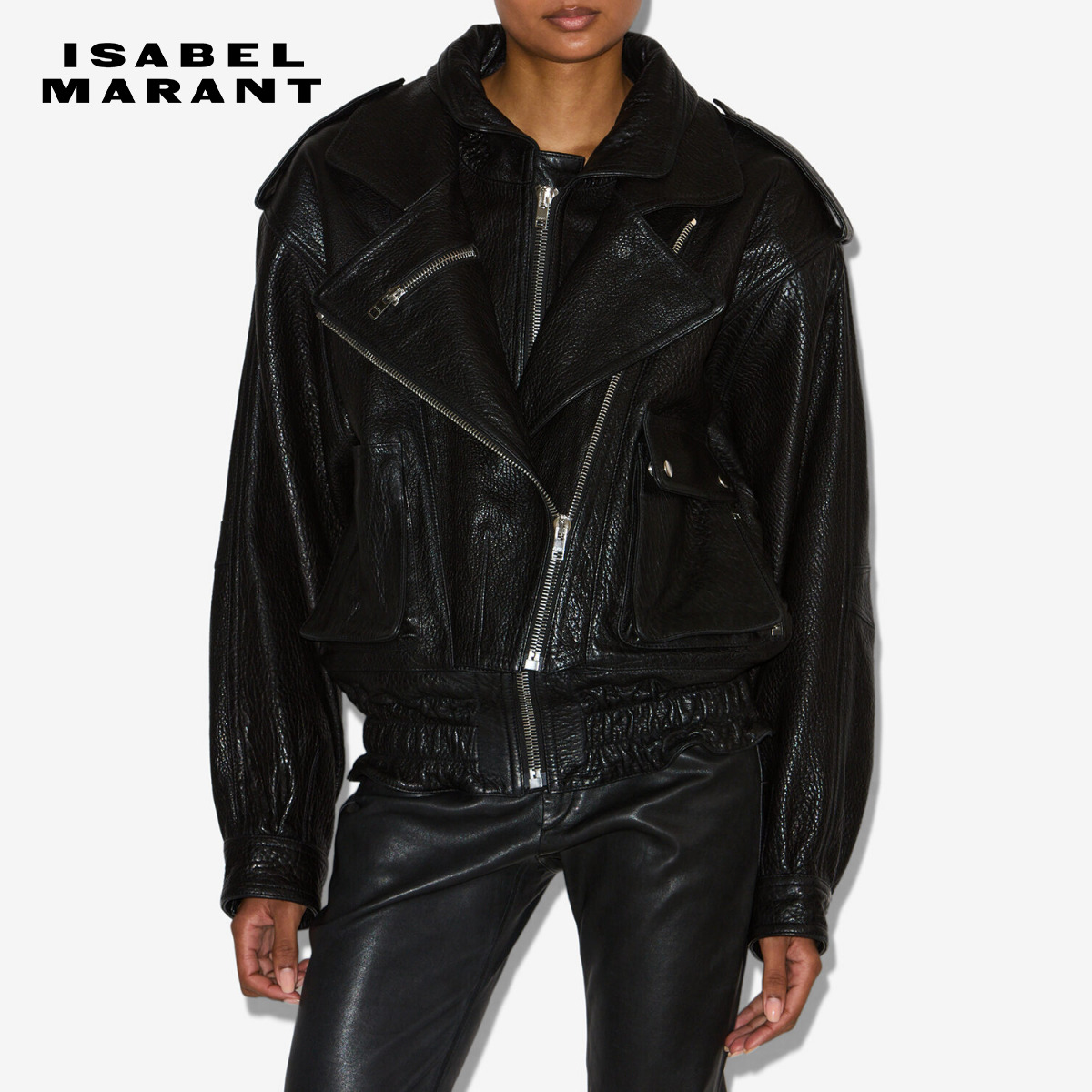 ISABEL MARANT2025 ANELI廓形翻领双拉链设计皮衣夹克女