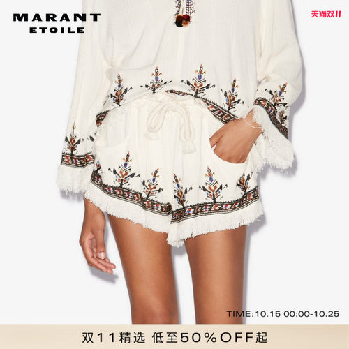 MARANT ETOILE KRISS民族风刺绣流苏装饰短裤女