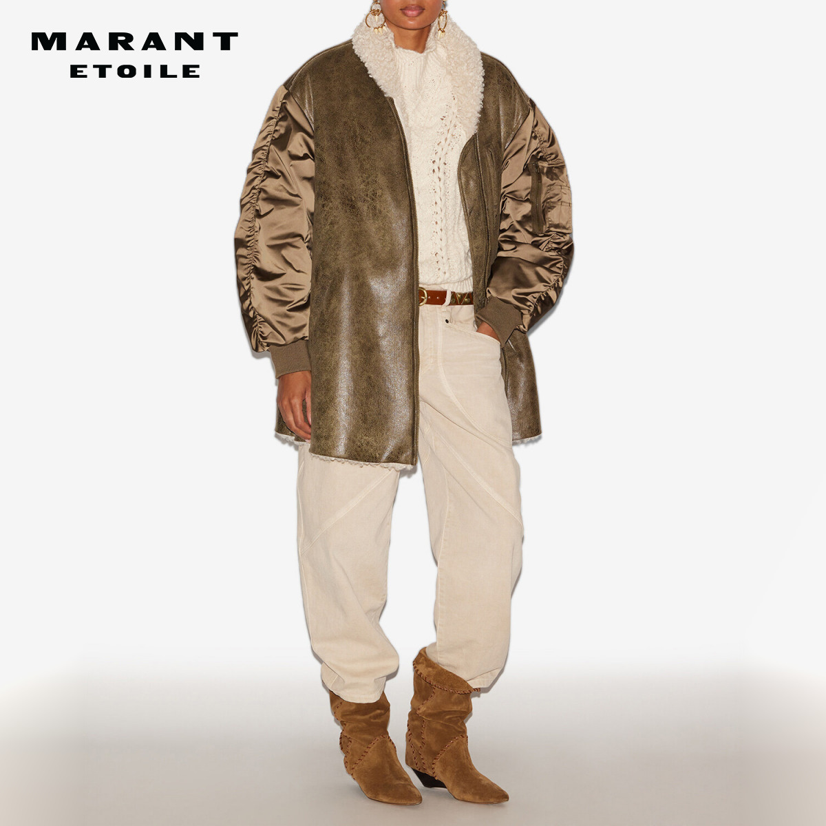 MARANT ETOILE2025早秋新款EVINA缎面拼接大衣