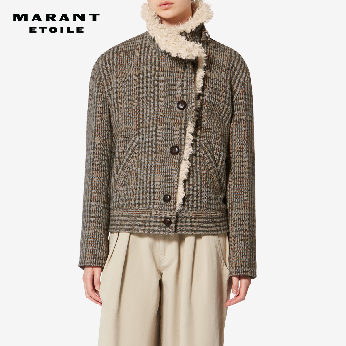 MARANT ETOILE2026早春新款Fadia 威尔士亲王羊毛短大衣