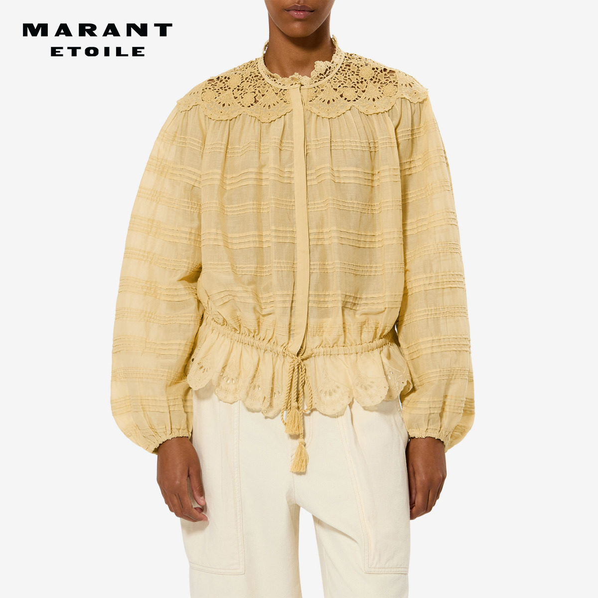 MARANT ETOILE POLLY 波西米亚风棉质花卉蕾丝罩衫 - 实物图