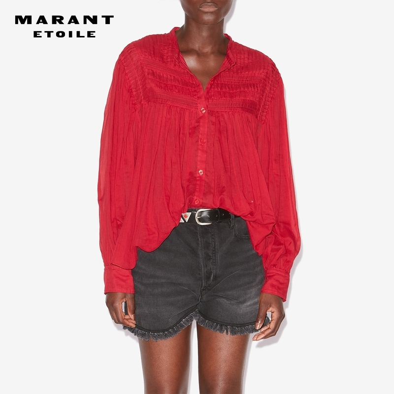 MARANT ETOILE2025春夏新款PLALIA法式平纹轧花棉纱风琴褶罩衫女