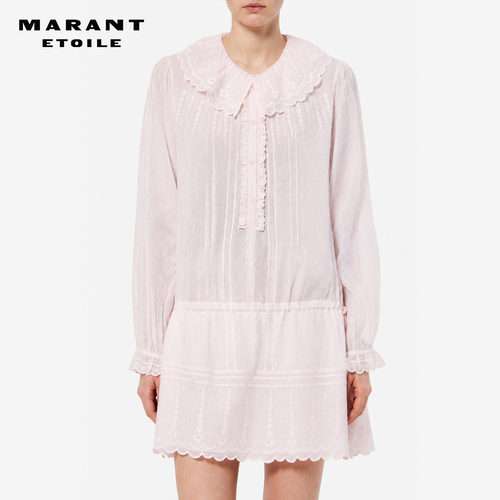 【26早秋新品】MARANT ETOILE LENORA法式刺绣棉质薄纱收腰连衣裙