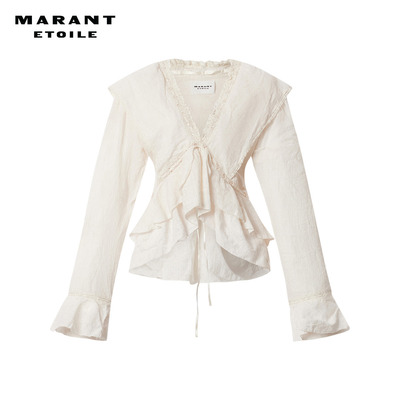 MARANT ETOILE2026早春新款DAMIENNE 棉麻褶边纱布衬衫
