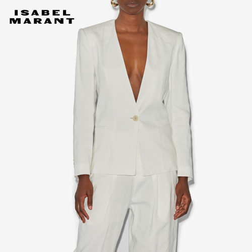 ISABEL MARANT MANZIL气质白色亚麻系扣正肩西装外套