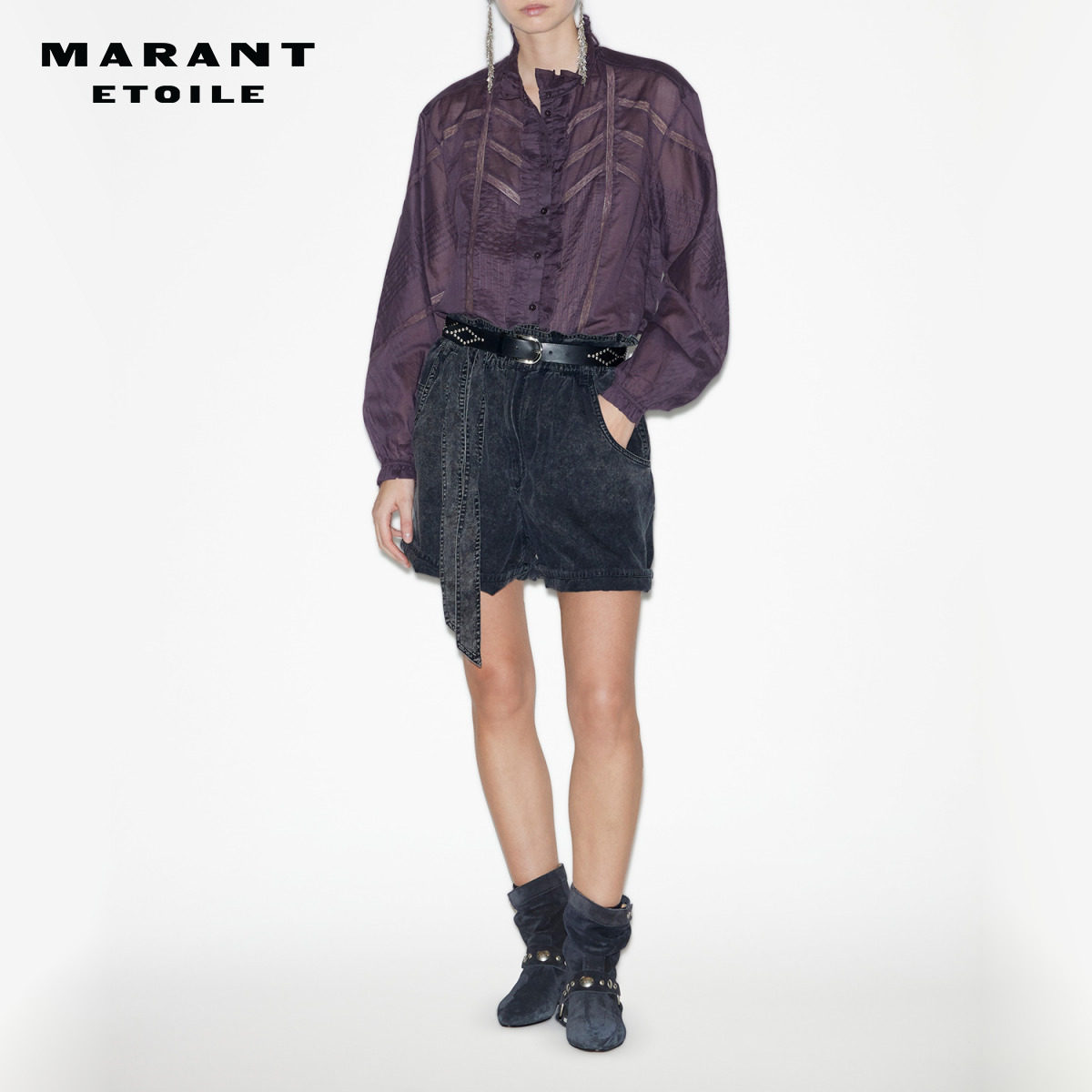 MARANT ETOILE PIERINE法式花苞高腰牛仔短裤女 - 实物图