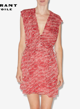 MARANT ETOILE2025 ANAWA深V性感收腰无袖红色连衣裙女